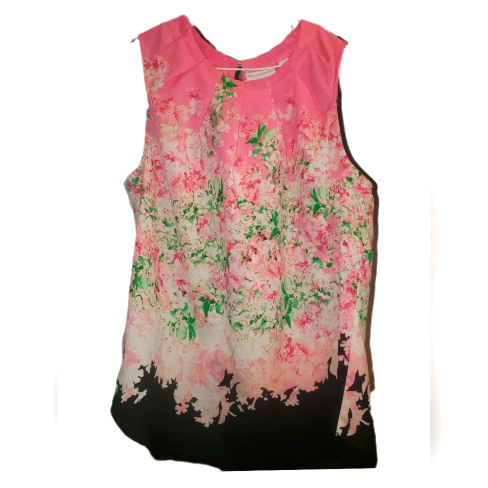 New York & Co. Sleeveless pink with green flowers that fades to navy blue blouse